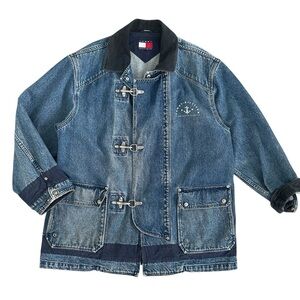 Vintage 80s 90s Y2K Fireman Tommy Hilfiger Denim Jacket Chore Coat Men’s M